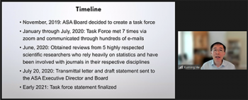 Xuming He (University of Michigan), reviews the timeline of the task force.