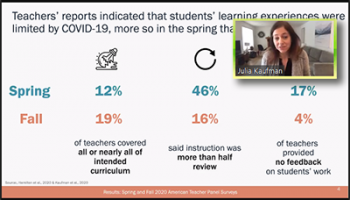 Julia Kaufman (RAND) compares Spring and Fall of 2020 in terms of teacher reports of student learning.