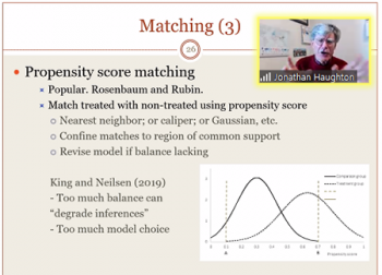 Jonathan Haughton (Suffolk University) reviews propensity scoring related to a matching technique.