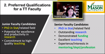 Jiayang Sun (GMU) reviews the qualifications for positions in the Department of Statistics at George Mason University.