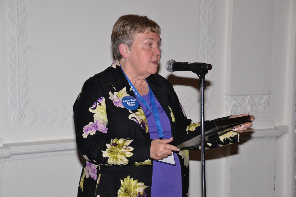 Mary Batcher, Chair of the National Institute of Statistical Sciences Board of Trustees speaks at the 2016 NISS-JSM Awards Reception  [Photo courtesy of the American Statistical Association (ASA)] 